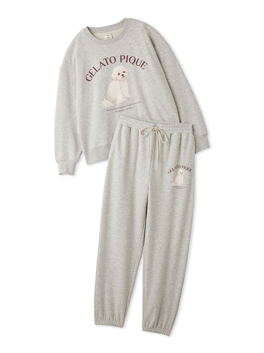 gelato pique「【ONLINE限定】【UVカット】お散歩ドッグワンポイント裏毛プルオーバー&ロングパンツセット」|ルームウェア|
