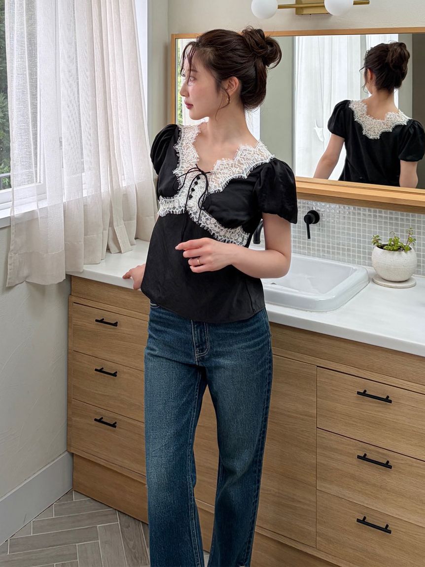 LILY BROWN「ヴィンテージレースサテントップス」|Tシャツ・カットソー|