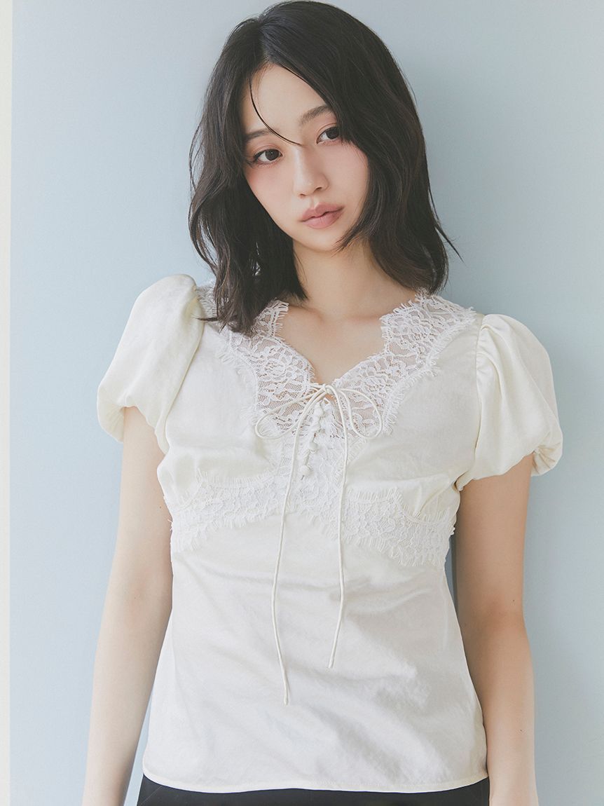 LILY BROWN「ヴィンテージレースサテントップス」|Tシャツ・カットソー|