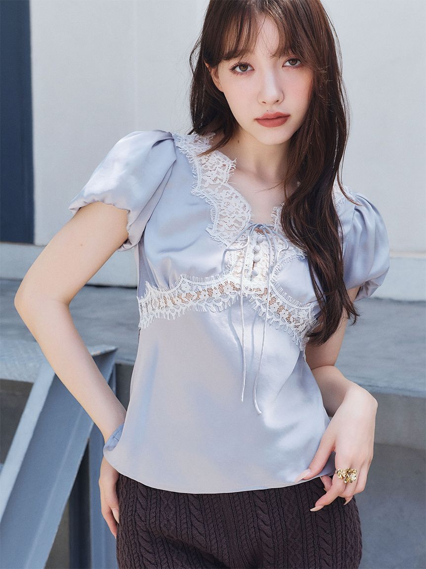 LILY BROWN「ヴィンテージレースサテントップス」|Tシャツ・カットソー|