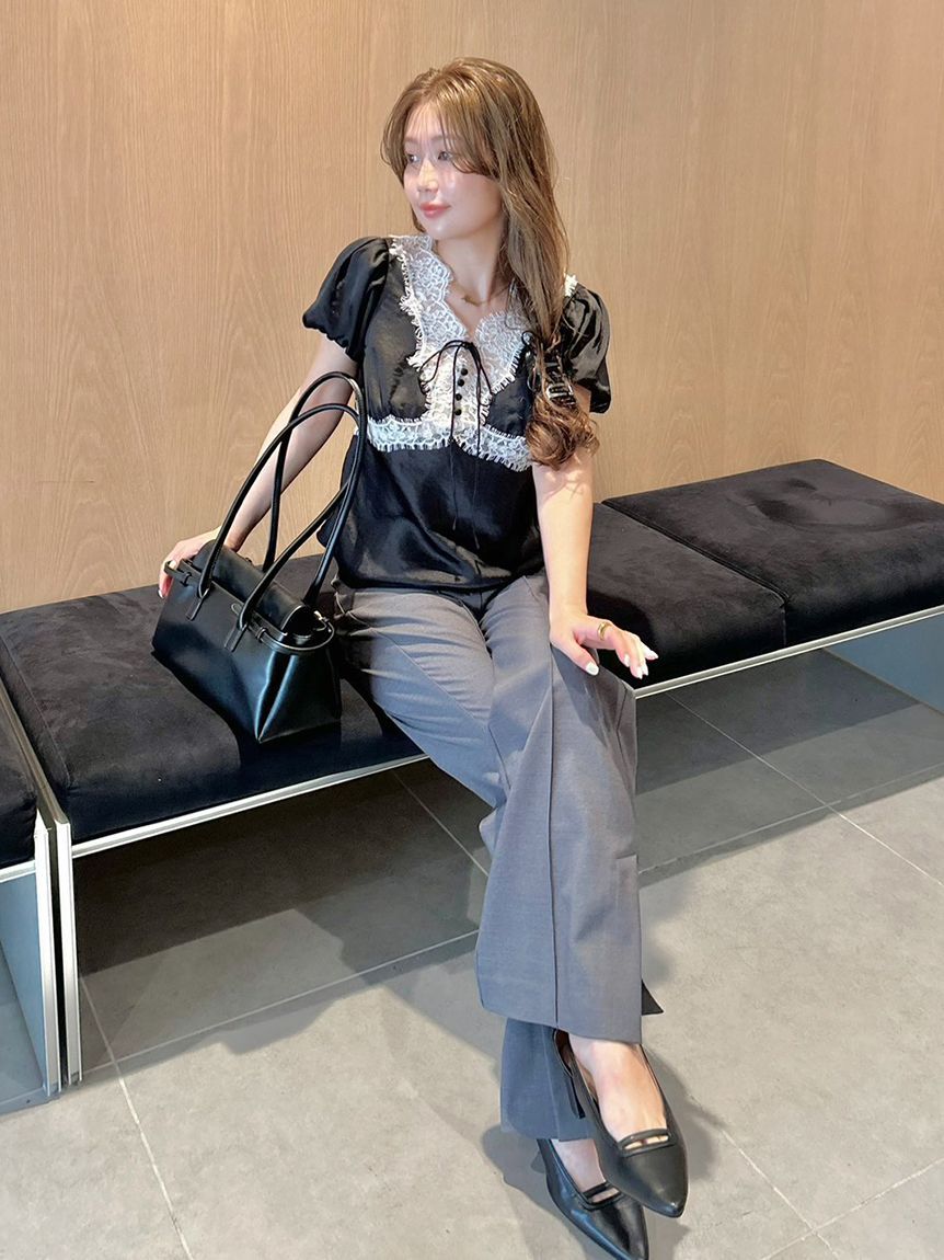 LILY BROWN「ヴィンテージレースサテントップス」|Tシャツ・カットソー|