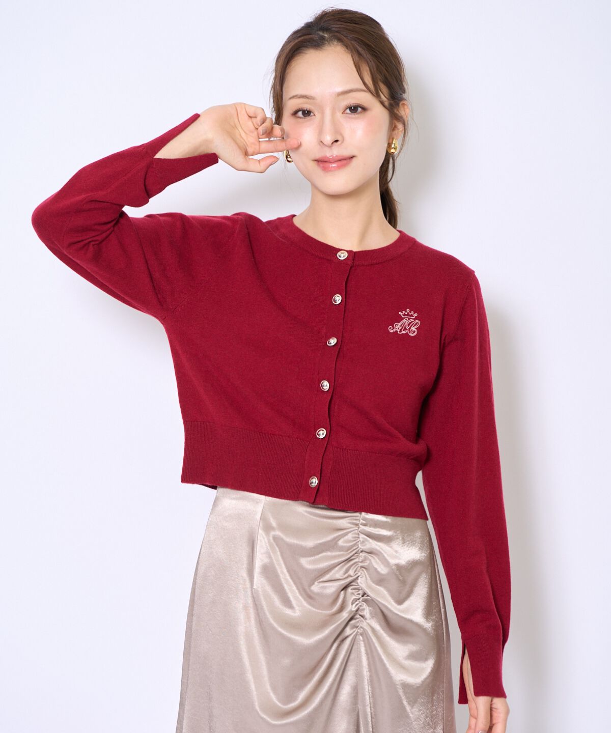 アンドクチュール「刺繍クルーネック長袖カーディガン」|カーディガン|