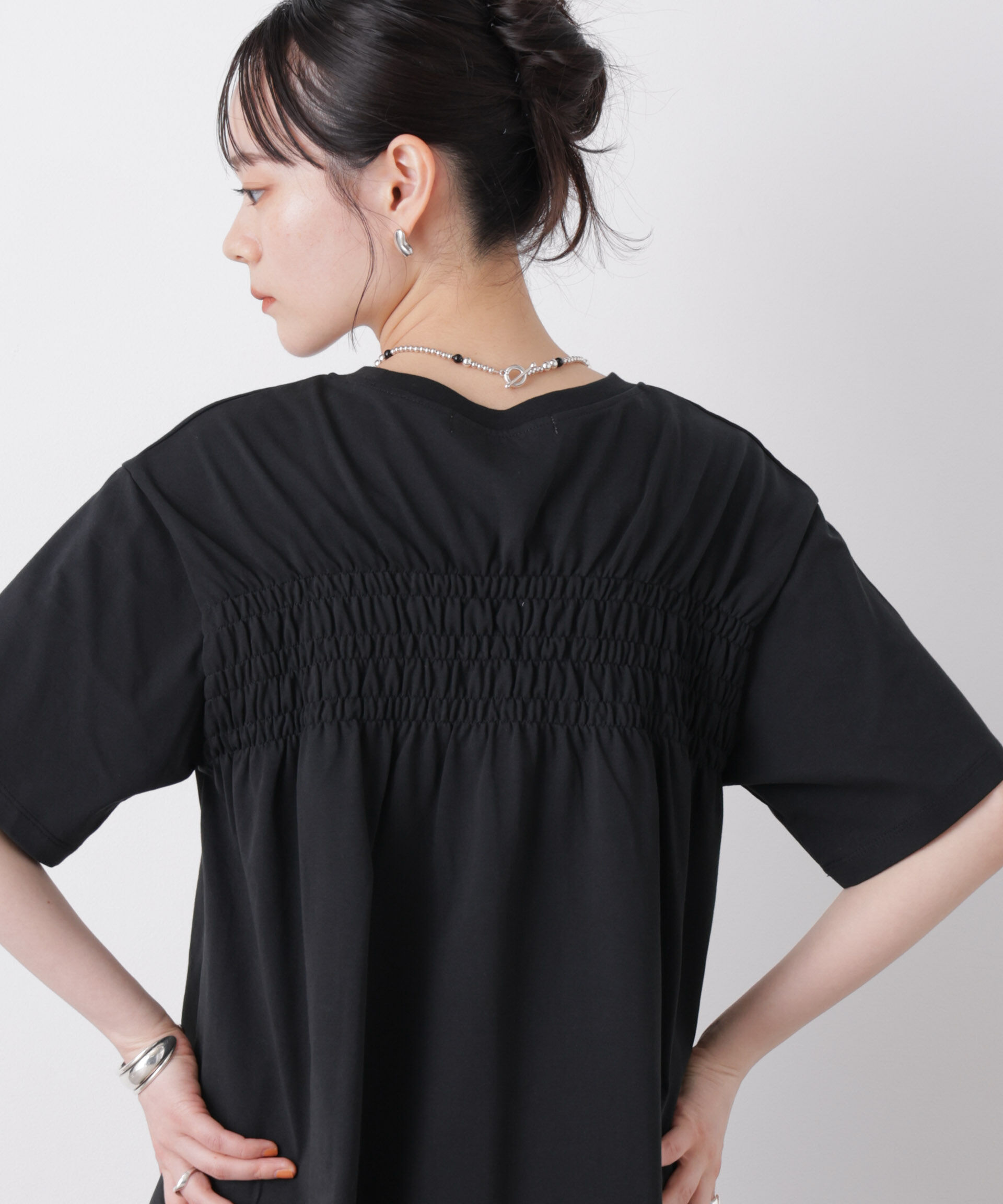 NANO universe「近赤外線&UVカット・吸水速乾機能 バックギャザートップス」|Tシャツ・カットソー|