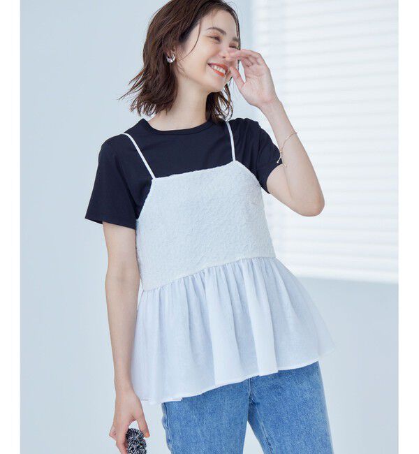 組曲「【WEB限定】レリーフジャガードキャミツインセット」|Tシャツ・カットソー|ﾌﾞﾗｯｸ&times;ｵ