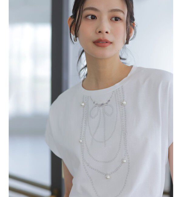 組曲「【WEB限定】トロンプルイユ パールネックレスＴシャツ」|Tシャツ・カットソー|ホワイト系