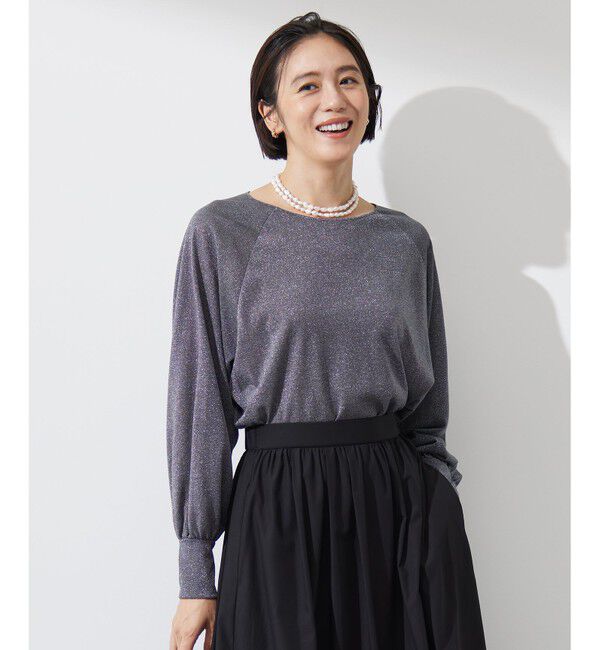 自由区「【洗える】ラメシアー トップス」|Tシャツ・カットソー|チャコール