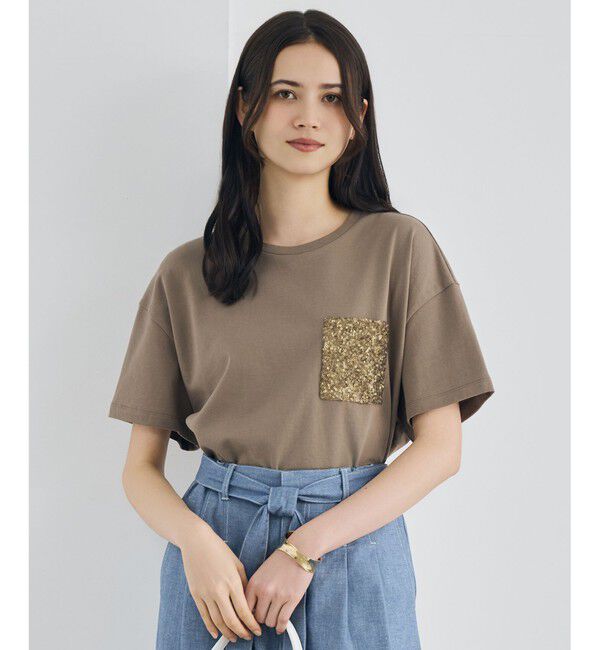 自由区「【色違いで揃える方多数・着回し力抜群】スパングルポケットＴシャツ」|Tシャツ・カットソー|ブラウン