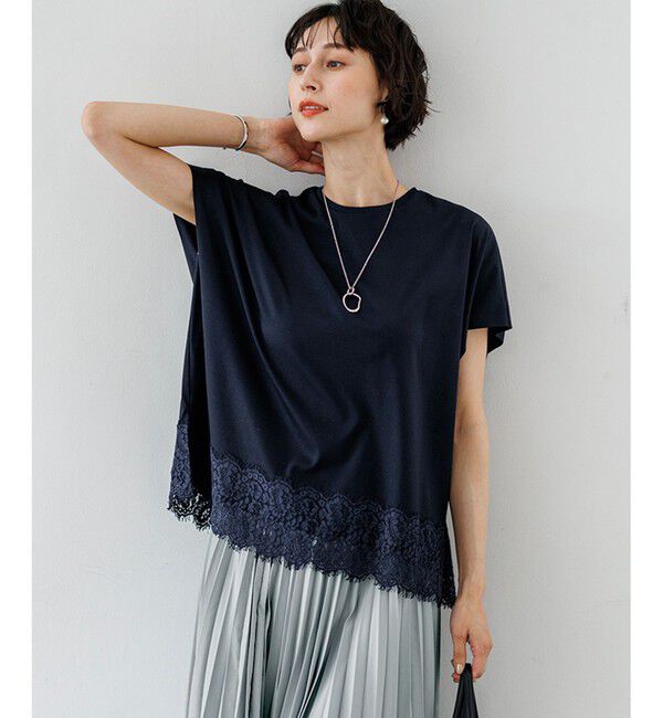 23区「コットンフォルムレースコンビ カットソー」|Tシャツ・カットソー|ネイビー系