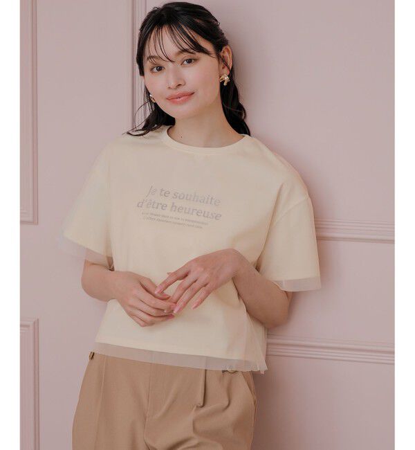 ANY SIS「【洗える】シアーチュールロゴ Tシャツ」|Tシャツ・カットソー|アイボリー