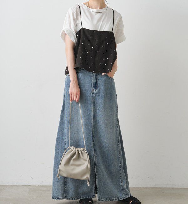  「ドット柄ビスチェ+Tシャツセット」|キャミソール|