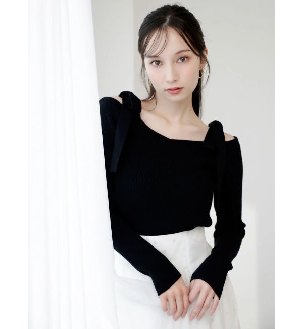 dazzlin「【WEB限定】ショルダーリボンニットトップス」|ニット・セーター|ブラック