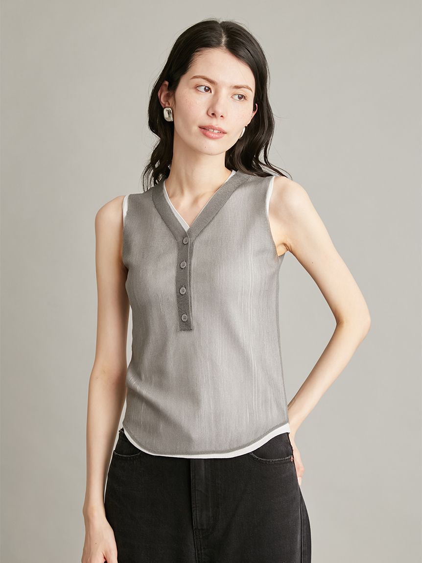 Mila Owen「シアレイヤードヘンリーネックニット」|タンクトップ|GRY
