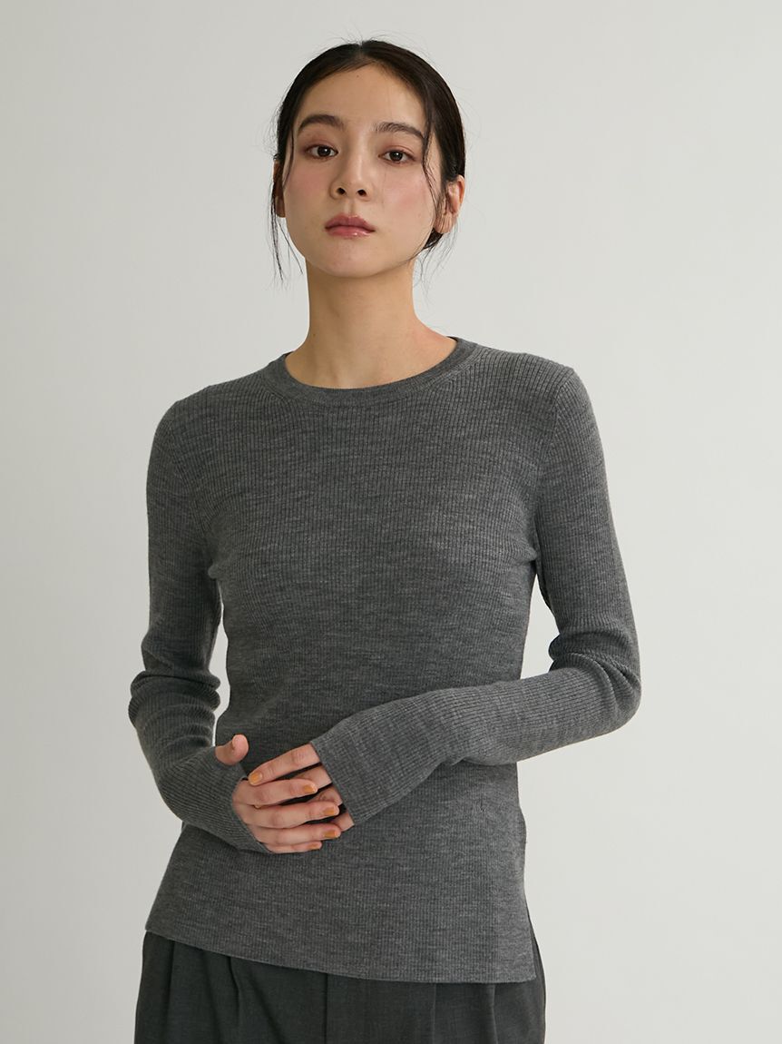 Mila Owen「【ウォッシャブル】指サッククルーネックニット」|ニット・セーター|