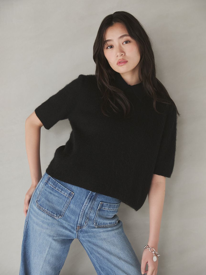 Mila Owen「ポロ衿クロップド丈モヘアニット」|ニット・セーター|
