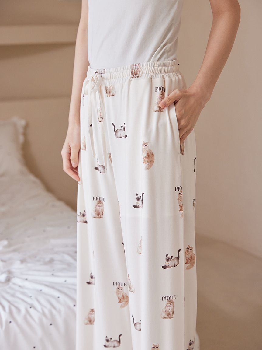 gelato pique「【接触冷感】ファッションCATS&DOGS柄ロングパンツ」|ルームウェア|