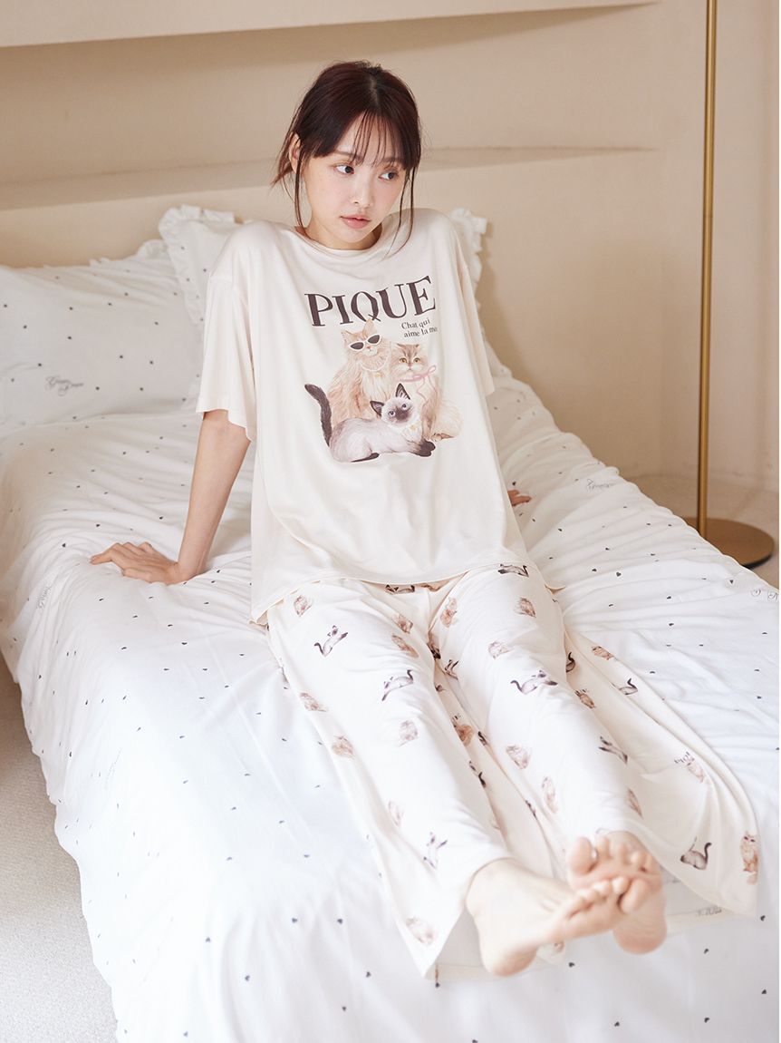 gelato pique「【接触冷感】ファッションCATS&DOGS柄ロングパンツ」|ルームウェア|