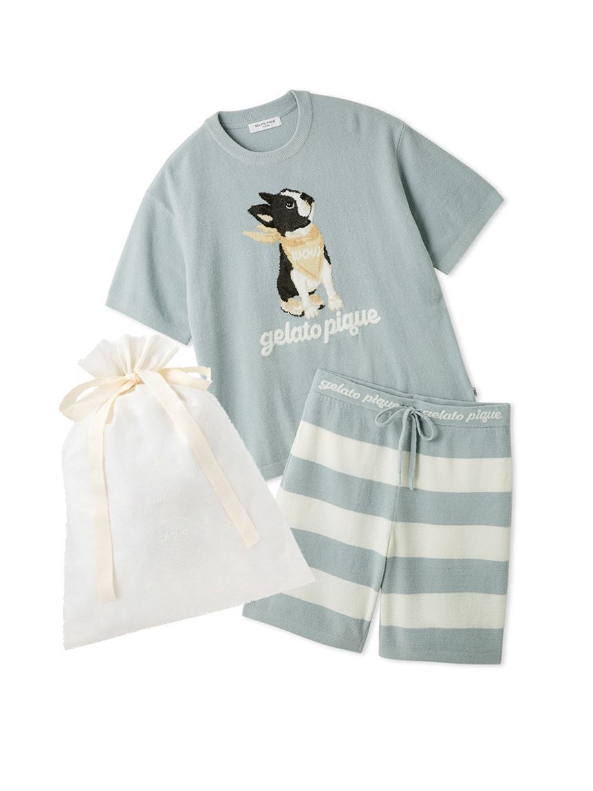 GELATO PIQUE HOMME「【ラッピング済み】【ONLINE限定】【HOMME】エアリーモコドッグジャガードプルオーバー&ハーフパンツセット」|ルームウェア|BLU
