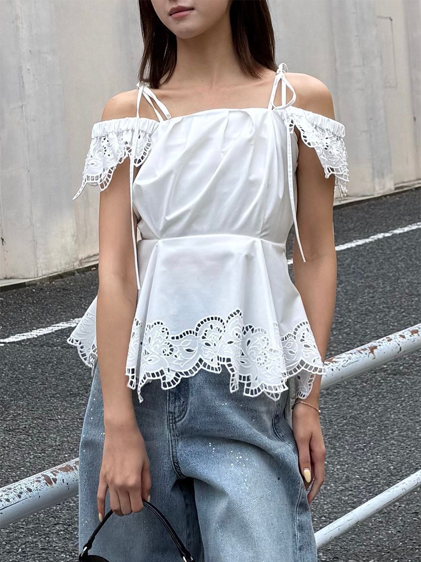 FRAY I.D「カットアウトレースペプラム２wayトップス／防シワ」|シャツ・ブラウス|WHT