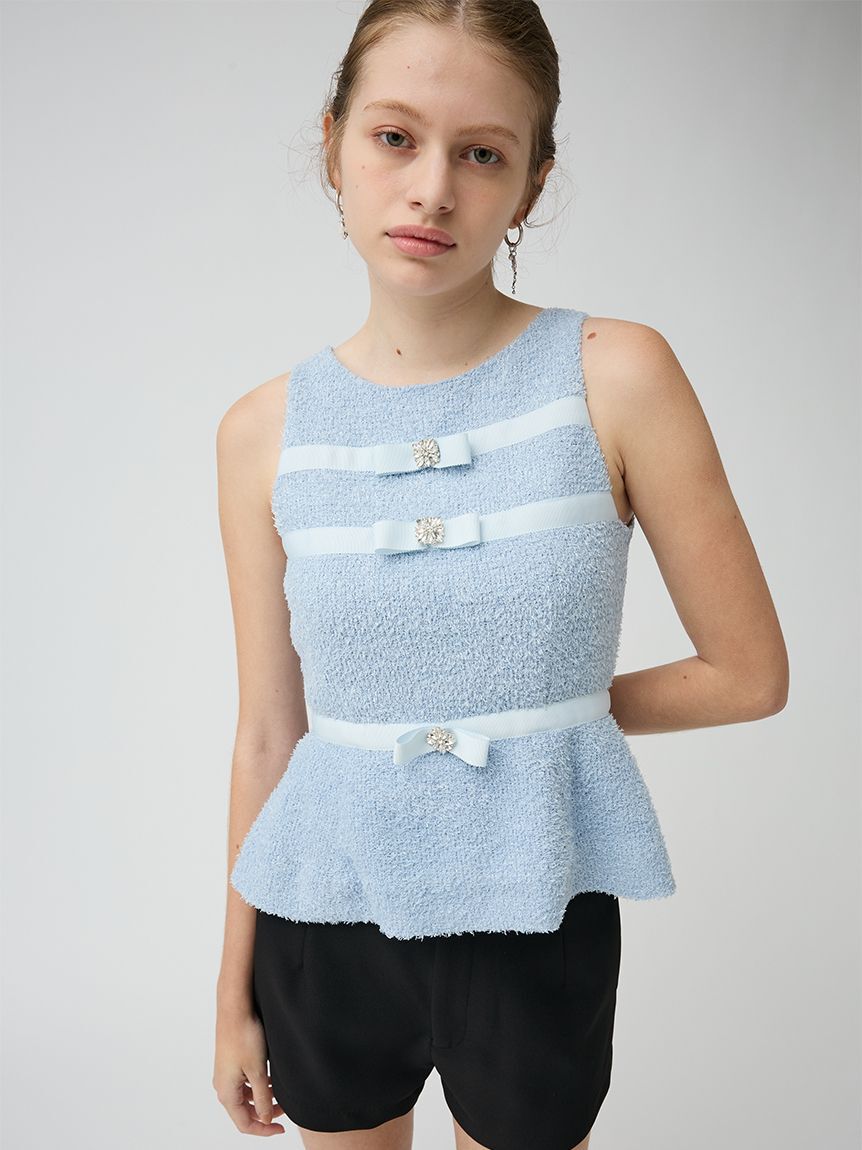 LILY BROWN「[L.B CANDY STOCK] リボンビジューツイードアメスリトップス」|Tシャツ・カットソー|LBLU