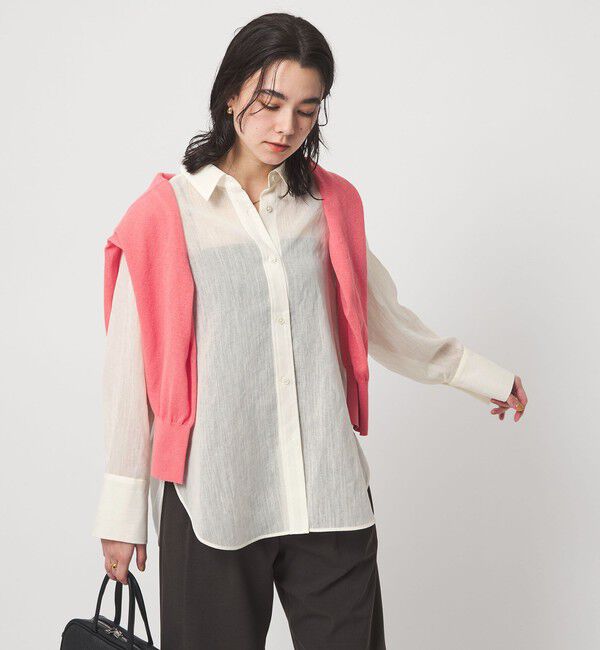 UNITED ARROWS green label relaxing「［size SHORTあり］ラミーライク ロングスリーブシャツ 通気性」|シャツ・ブラウス|OFF WHITE