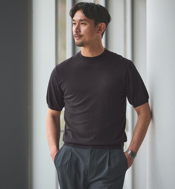 UNITED ARROWS green label relaxing「【WEB限定】JUST fit ジャケイン モックネック 半袖 ニット」|ニット・セーター|DK.GRAY