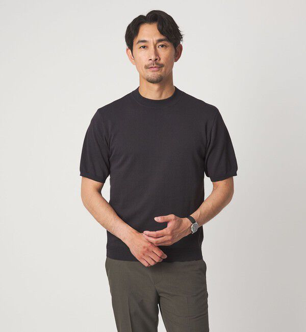 UNITED ARROWS green label relaxing「【WEB限定】JUST fit ジャケイン モックネック 半袖 ニット」|ニット・セーター|