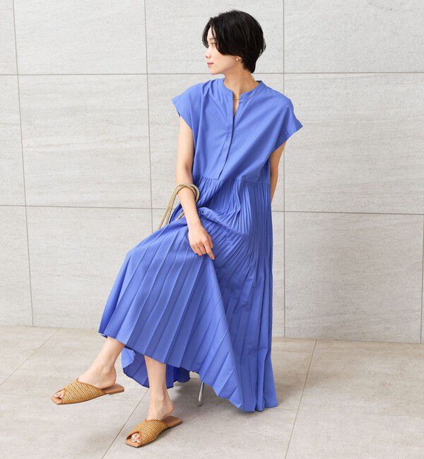 UNITED ARROWS green label relaxing「［size SHORT/TALLあり］全方位映えプリーツワンピ マシンウォッシャブル 吸水速乾」|ワンピース|LT.BLUE