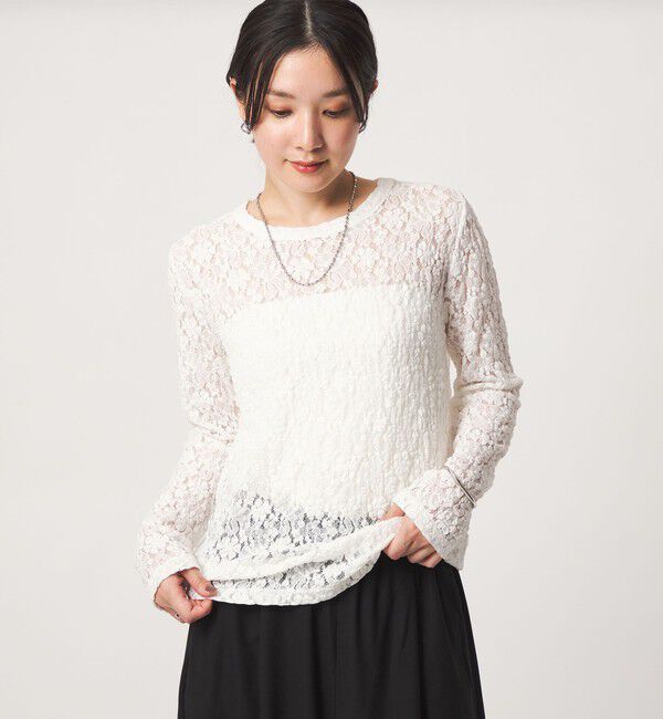 UNITED ARROWS green label relaxing「【WEB限定】＜at ease＞レース プルオーバー カットソー」|Tシャツ・カットソー|WHITE