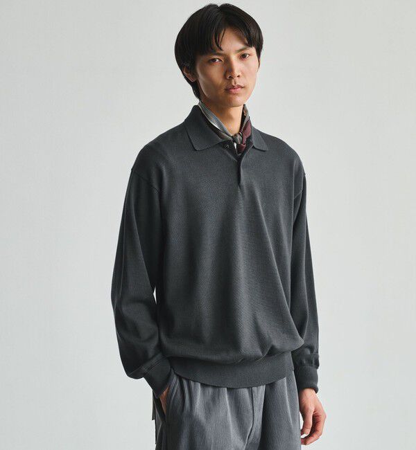 UNITED ARROWS green label relaxing「FINE BASIC アメリカンシーアイランドコットン 長袖 ニットポロシャツ」|ニット・セーター|DK.GRAY