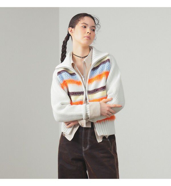 Ray BEAMS 「【別注】boussole / ボーダージップ ニット カーディガン」|ニット・セーター|