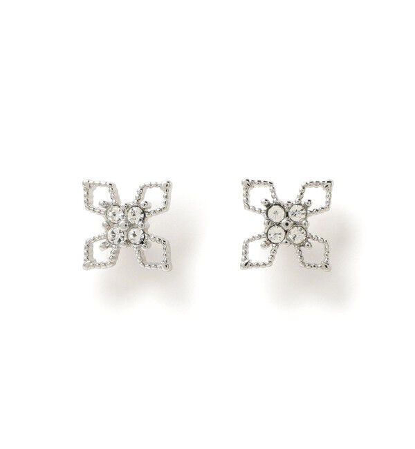 Ray BEAMS 「クリスタル スクエア フラワー ピアス」|ピアス|SILVER