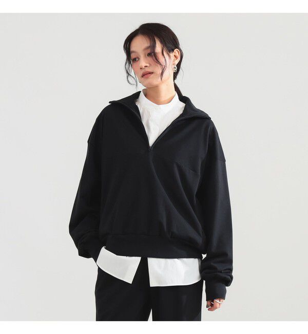 Demi-Luxe BEAMS 「ハーフジップ 裏毛 プルオーバー」|Tシャツ・カットソー|BLACK
