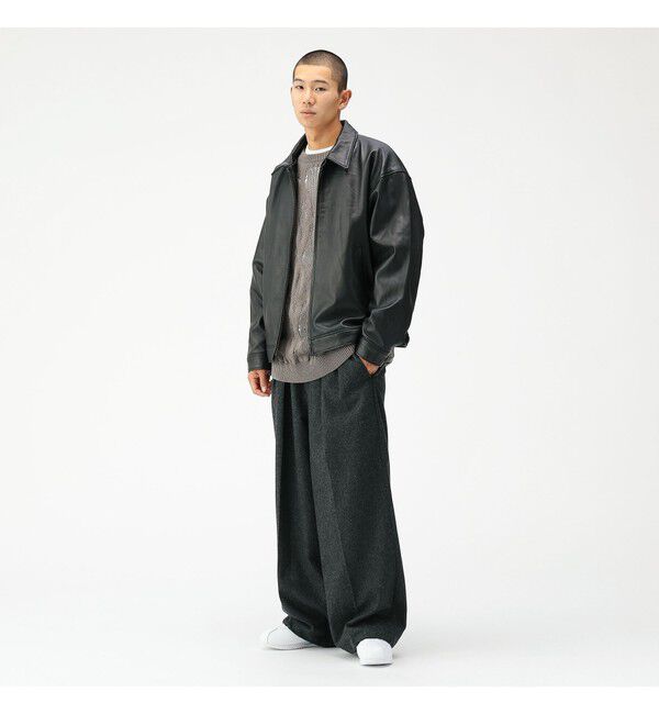 BEAMS「ワイドフィット レザー ジップブルゾン」|ブルゾン・スタジャン|