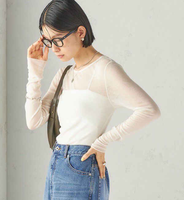 SHIPS for women「《予約》〈手洗い可能〉カシミヤ混 シアー テレコ プルオーバー」|Tシャツ・カットソー|