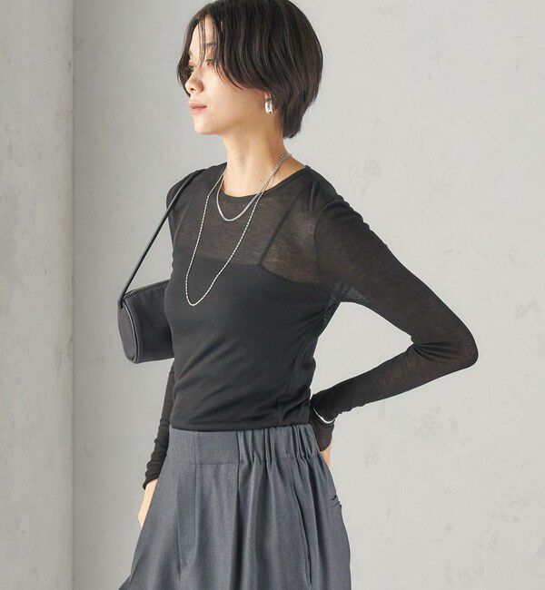 SHIPS for women「《予約》〈手洗い可能〉カシミヤ混 シアー テレコ プルオーバー」|Tシャツ・カットソー|