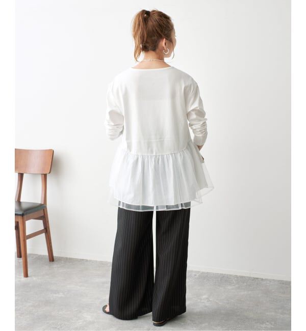 Spick and Span「《一部店舗+WEB限定》チュールコンビフレアプルオーバー」|Tシャツ・カットソー|