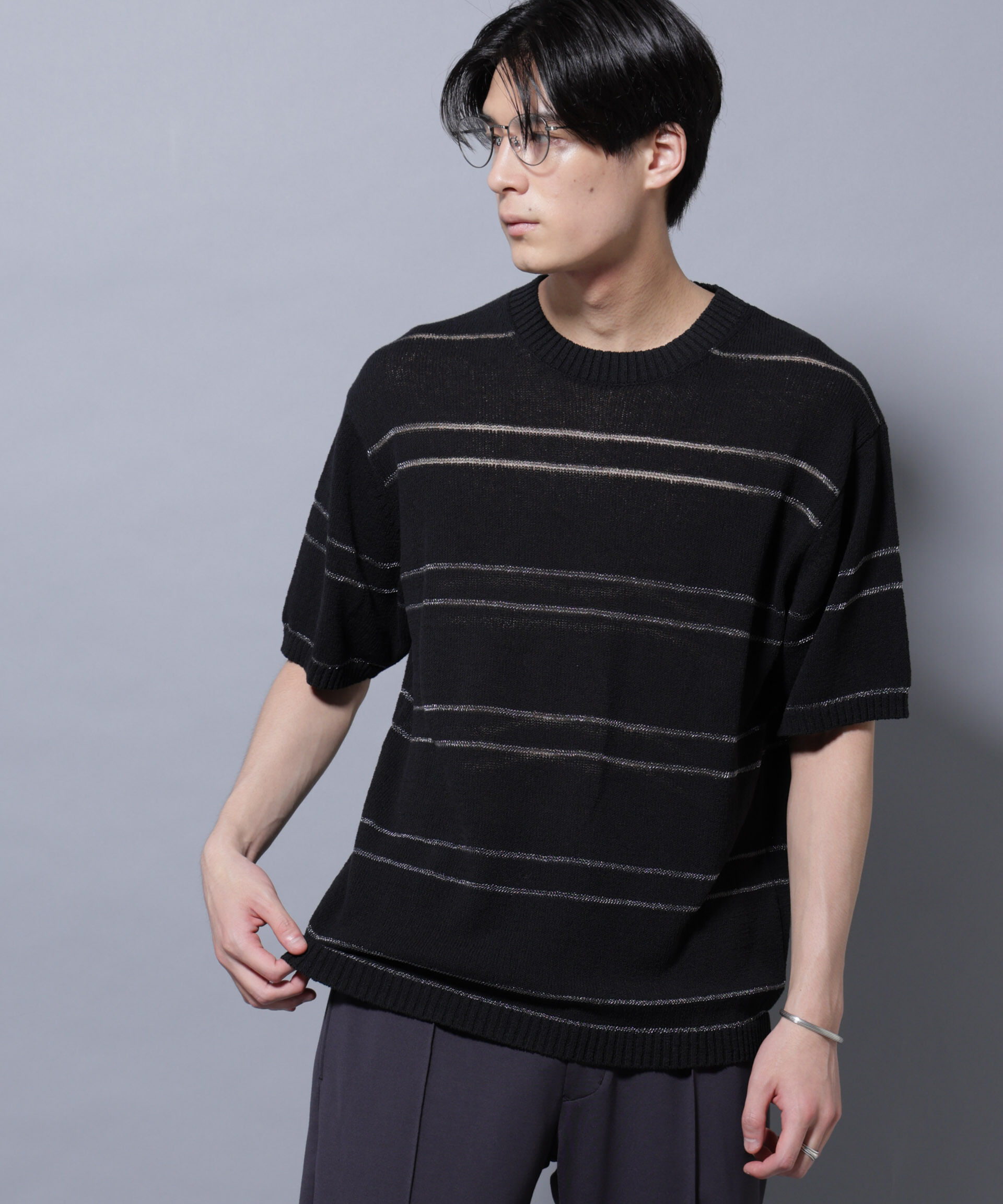 NANO universe「ブークレーラメボーダー ニットTシャツ」|ニット・セーター|