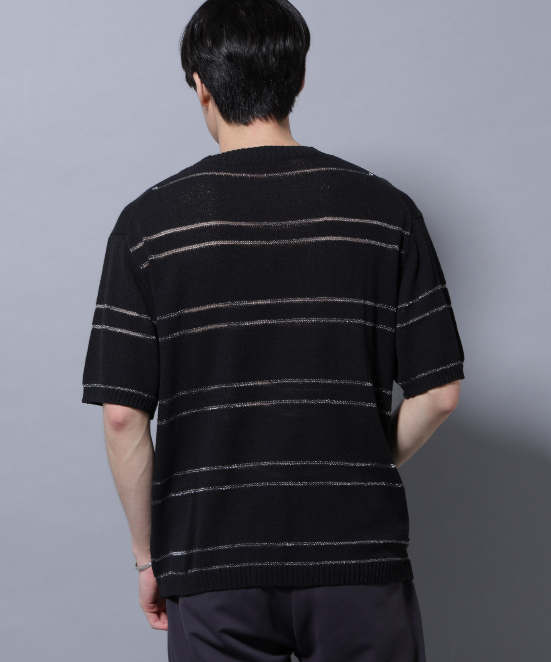 NANO universe「ブークレーラメボーダー ニットTシャツ」|ニット・セーター|