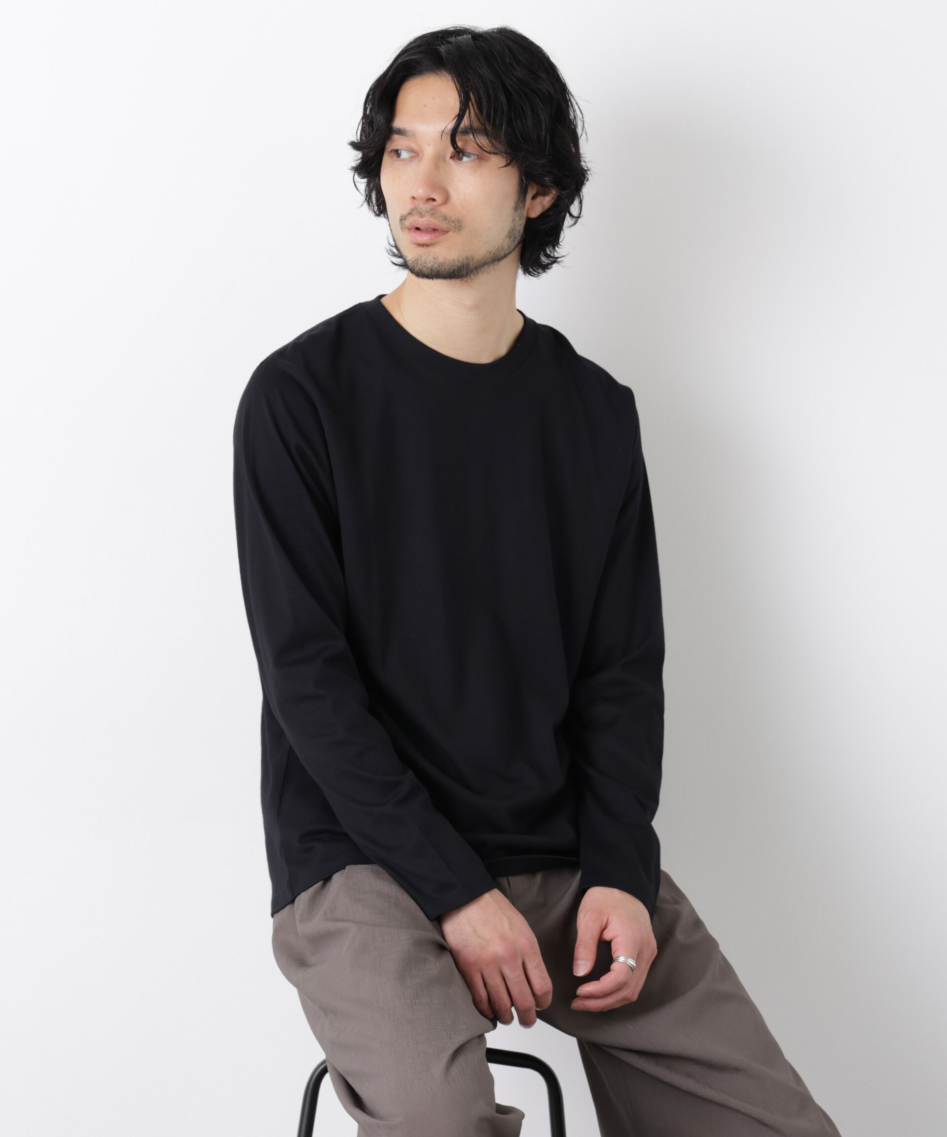 NANO universe「Anti Soaked(R)汗染み防止 クルーネックTシャツ」|Tシャツ・カットソー|ブラック