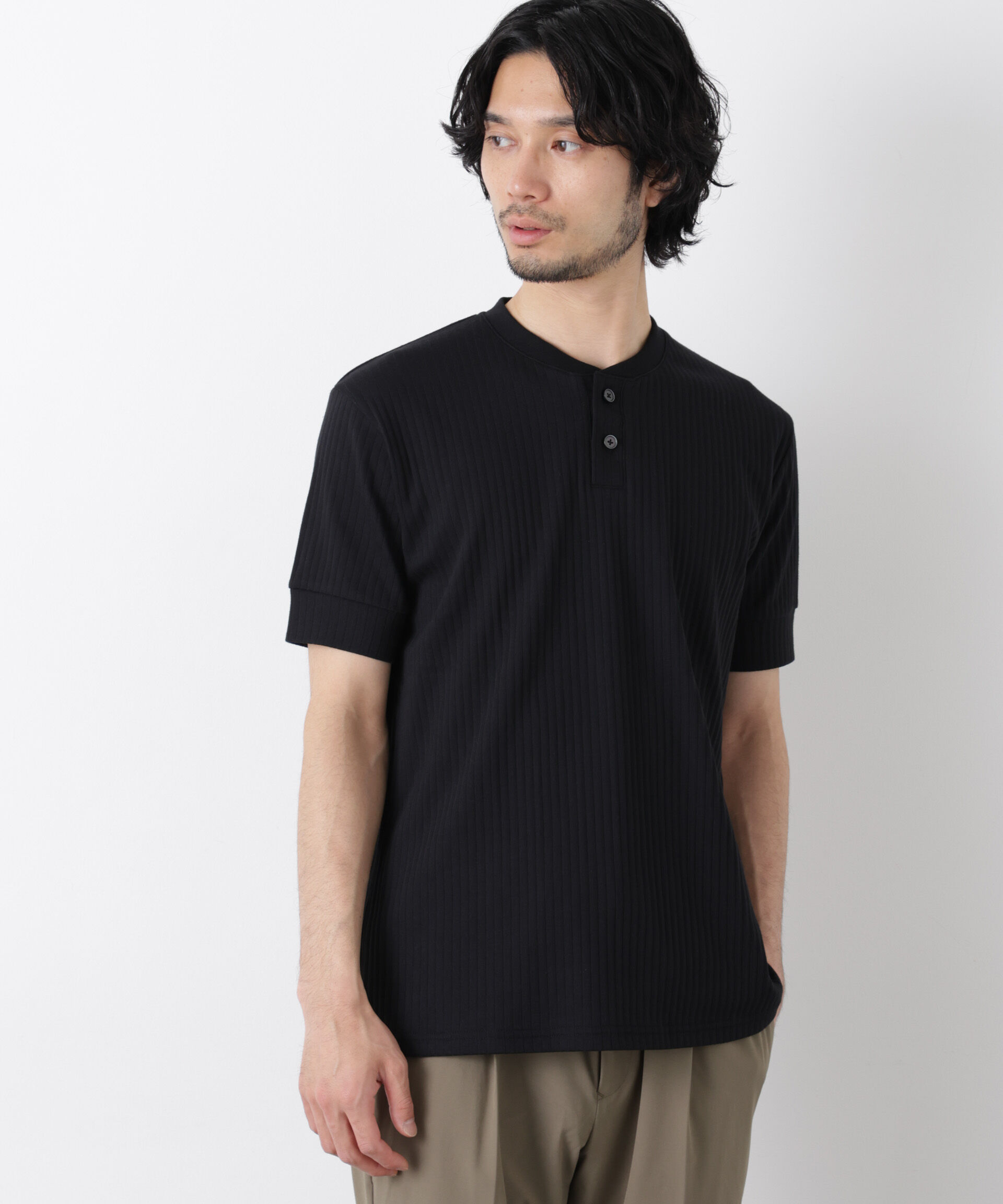 nano･universe「ワイドリブスタンダードヘンリーネックTシャツ 半袖」|Tシャツ・カットソー|