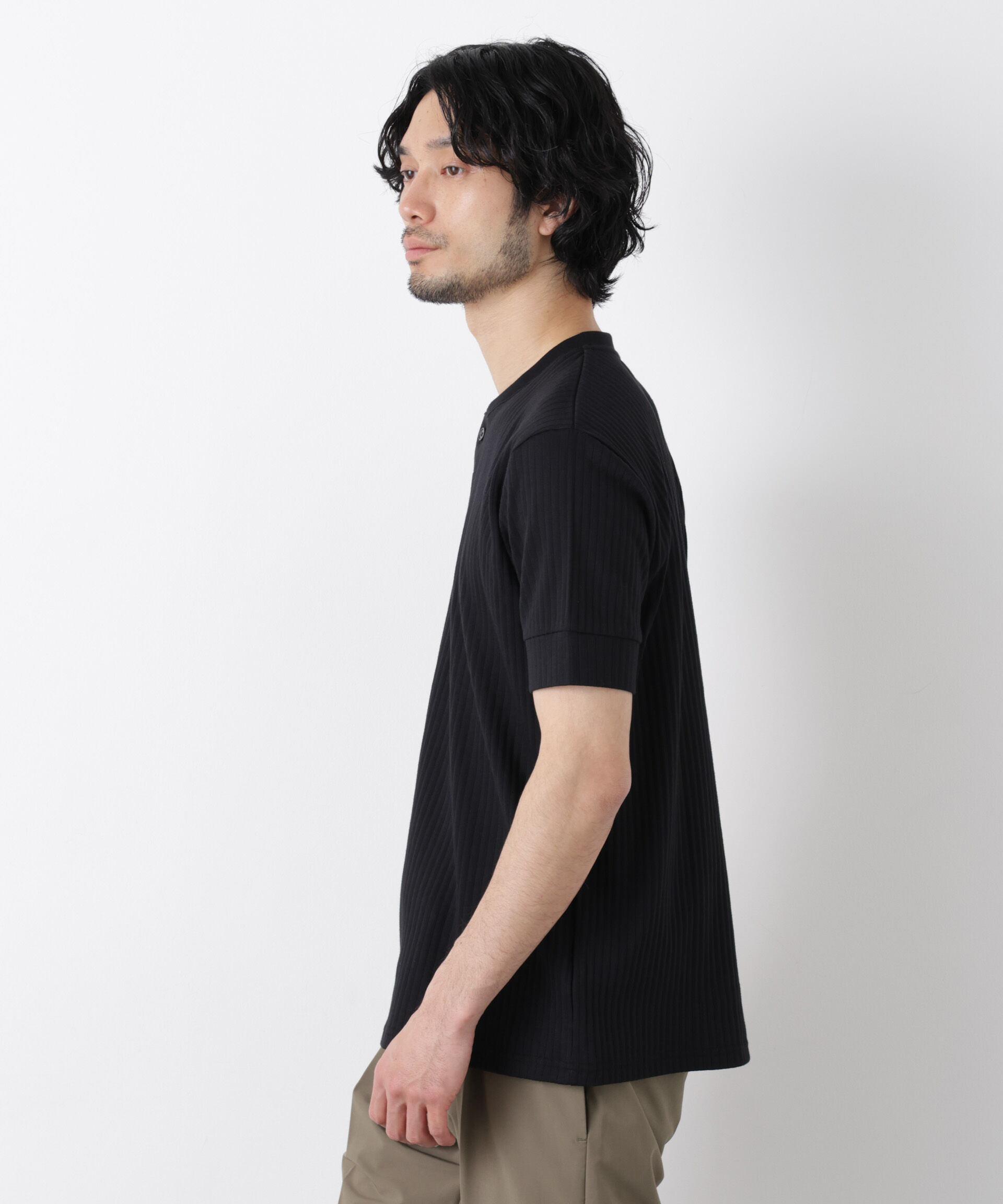 nano･universe「ワイドリブスタンダードヘンリーネックTシャツ 半袖」|Tシャツ・カットソー|