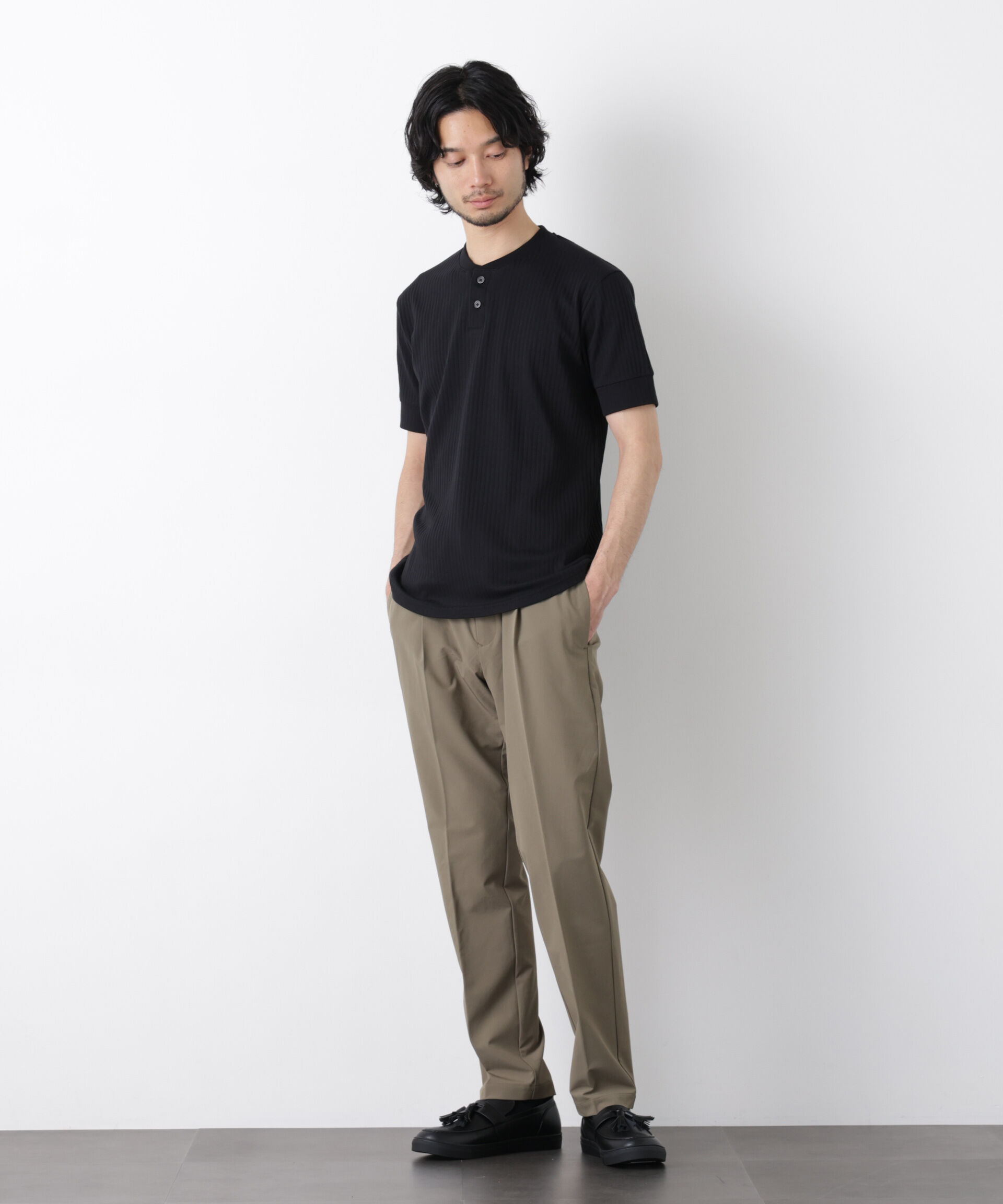 nano･universe「ワイドリブスタンダードヘンリーネックTシャツ 半袖」|Tシャツ・カットソー|