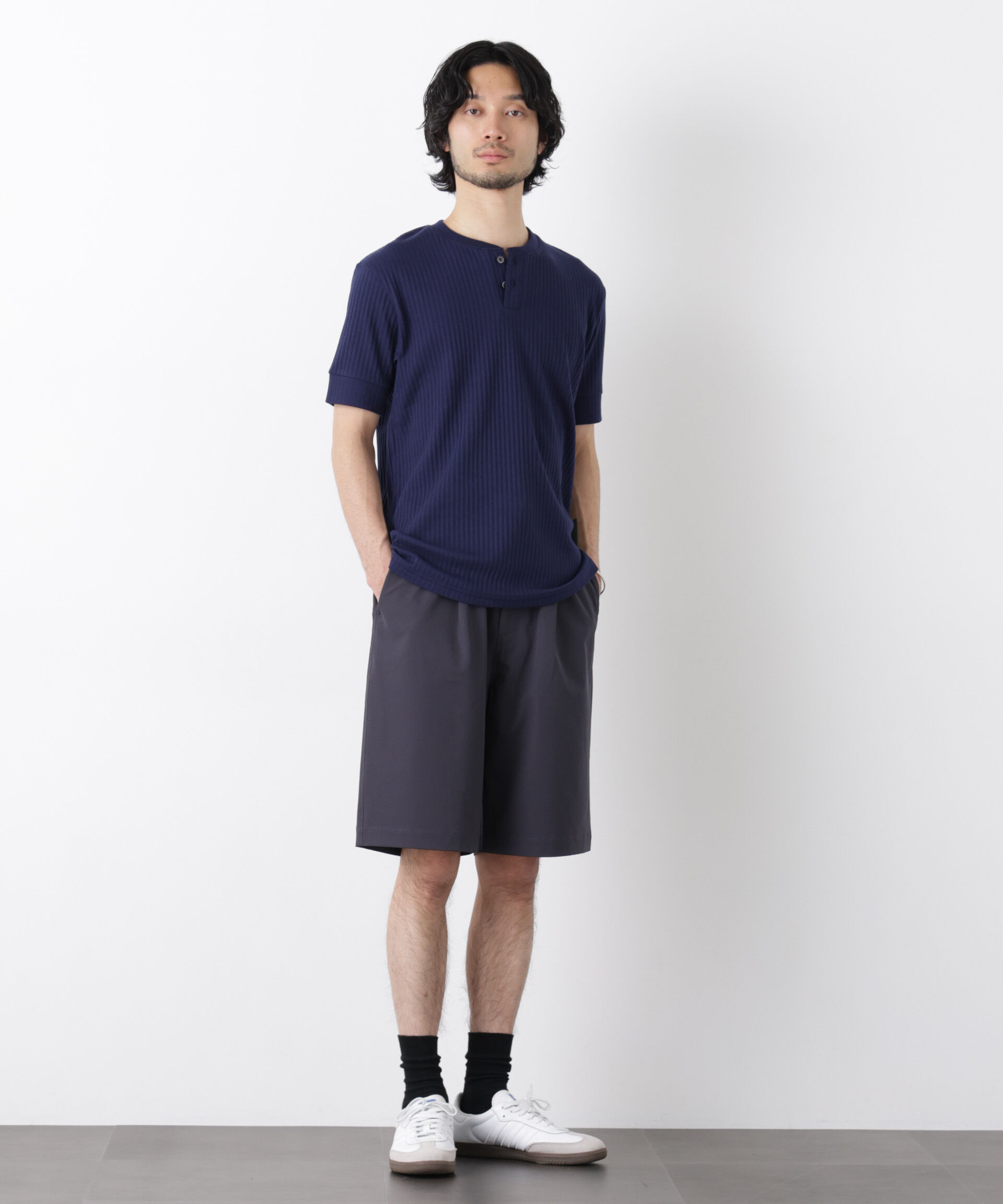 nano･universe「ワイドリブスタンダードヘンリーネックTシャツ 半袖」|Tシャツ・カットソー|