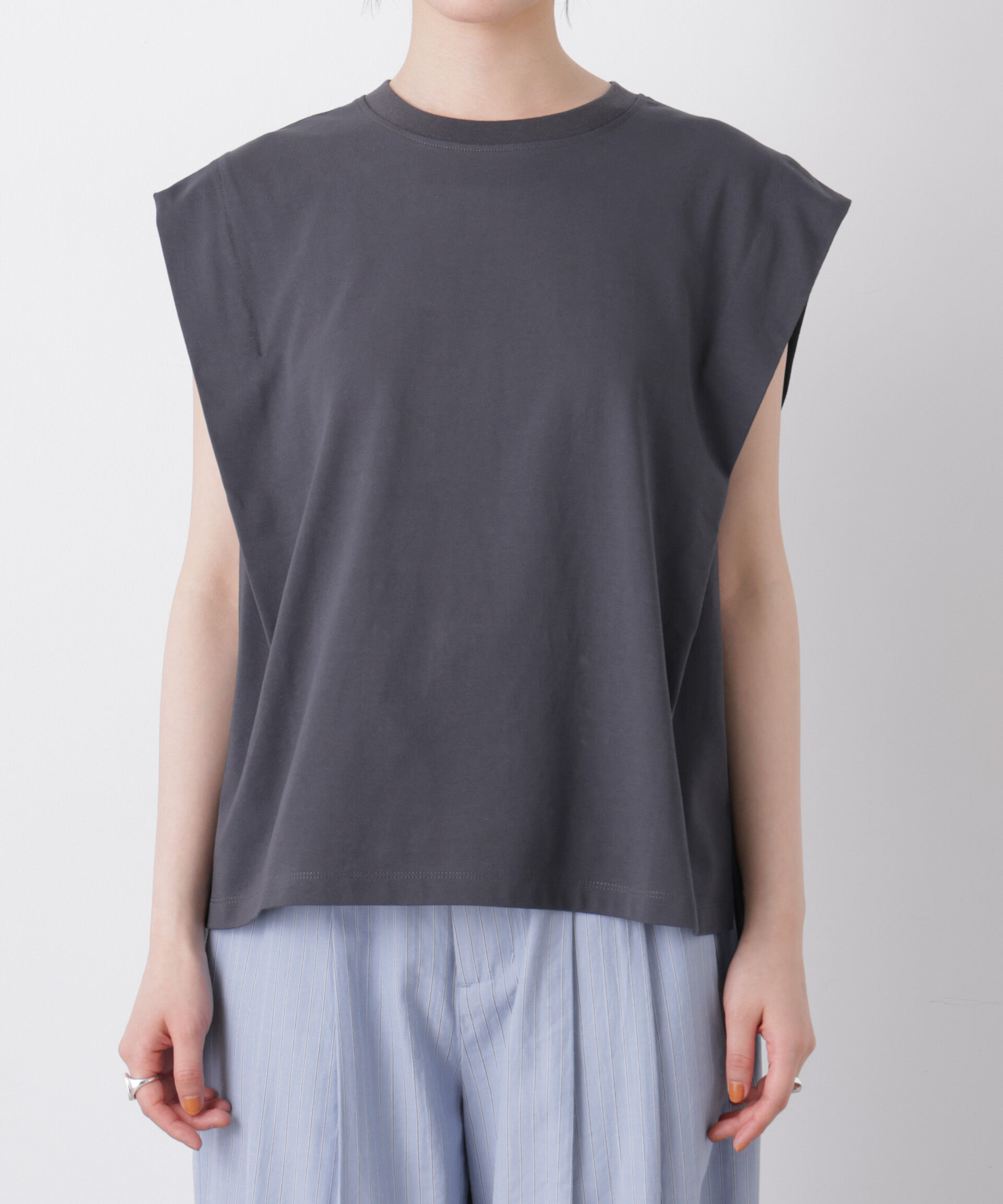 NANO universe「近赤外線&UVカット・吸水速乾機能 タックデザイントップス」|Tシャツ・カットソー|