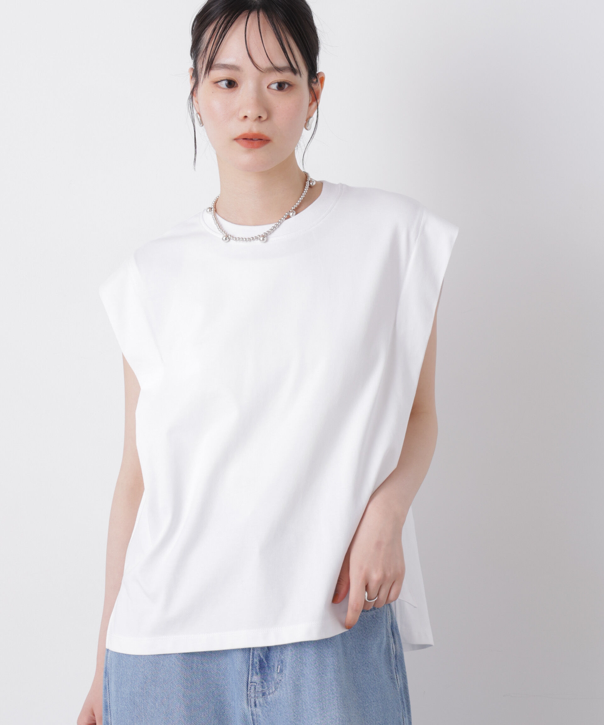 NANO universe「近赤外線&UVカット・吸水速乾機能 タックデザイントップス」|Tシャツ・カットソー|
