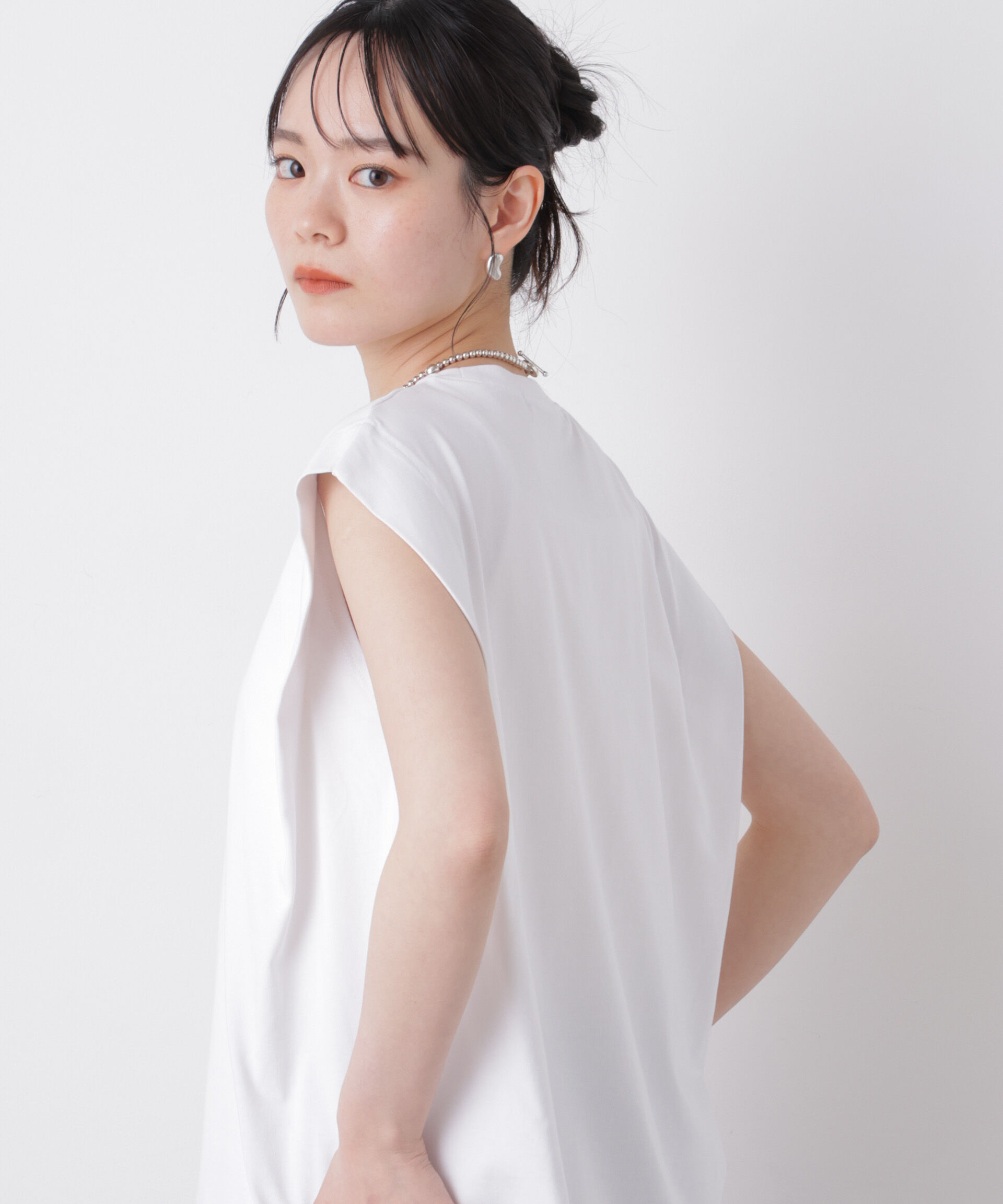 NANO universe「近赤外線&UVカット・吸水速乾機能 タックデザイントップス」|Tシャツ・カットソー|