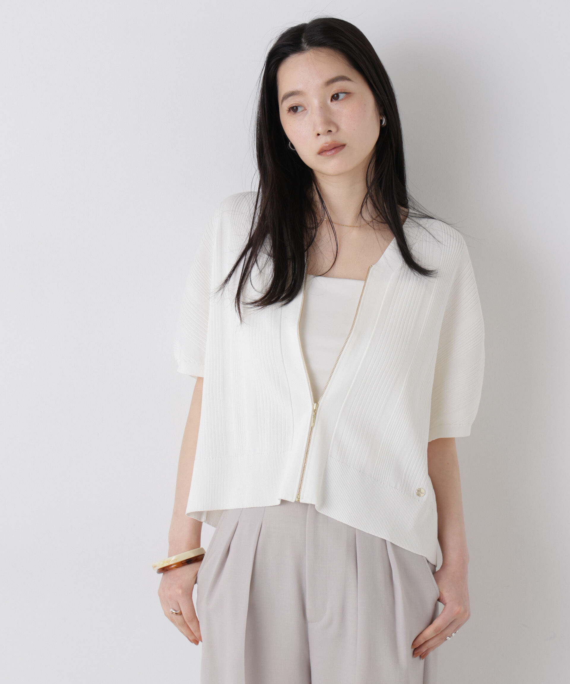 NANO universe「SUMMER VEIL KNIT ジップカーディガン」|ニット・セーター|
