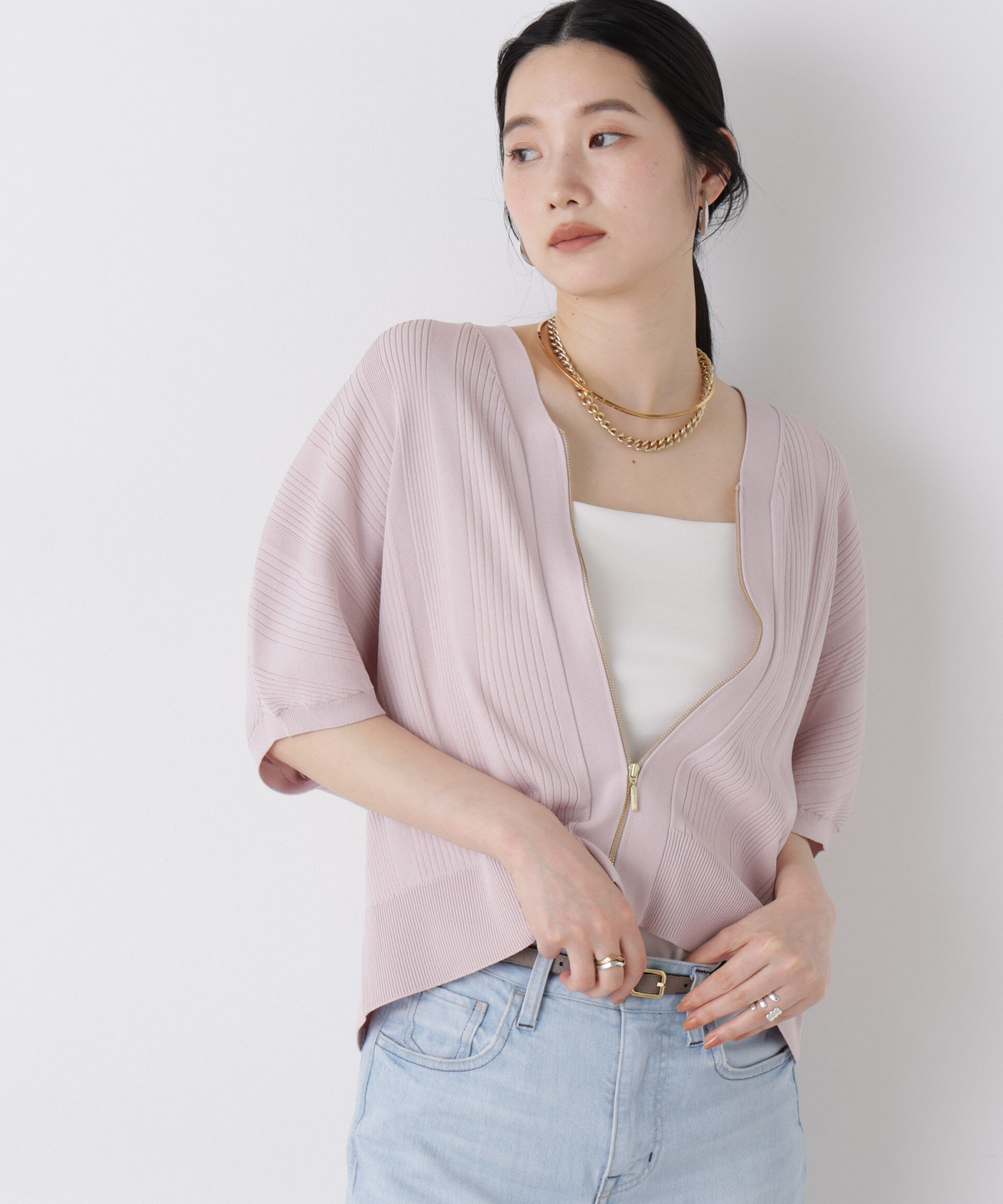 NANO universe「SUMMER VEIL KNIT ジップカーディガン」|ニット・セーター|