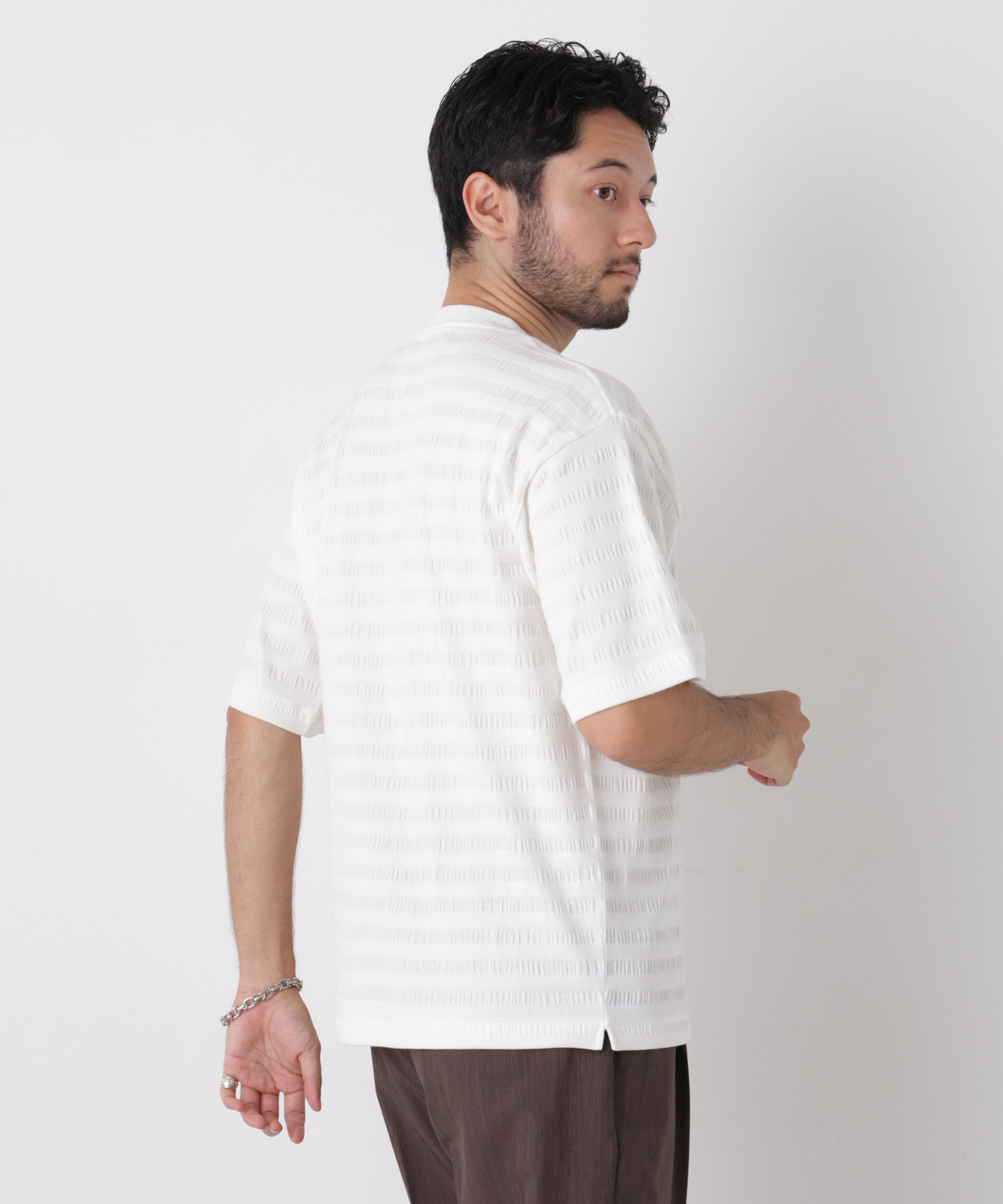 NANO universe「リブボーダーポケットTシャツ 半袖」|Tシャツ・カットソー|