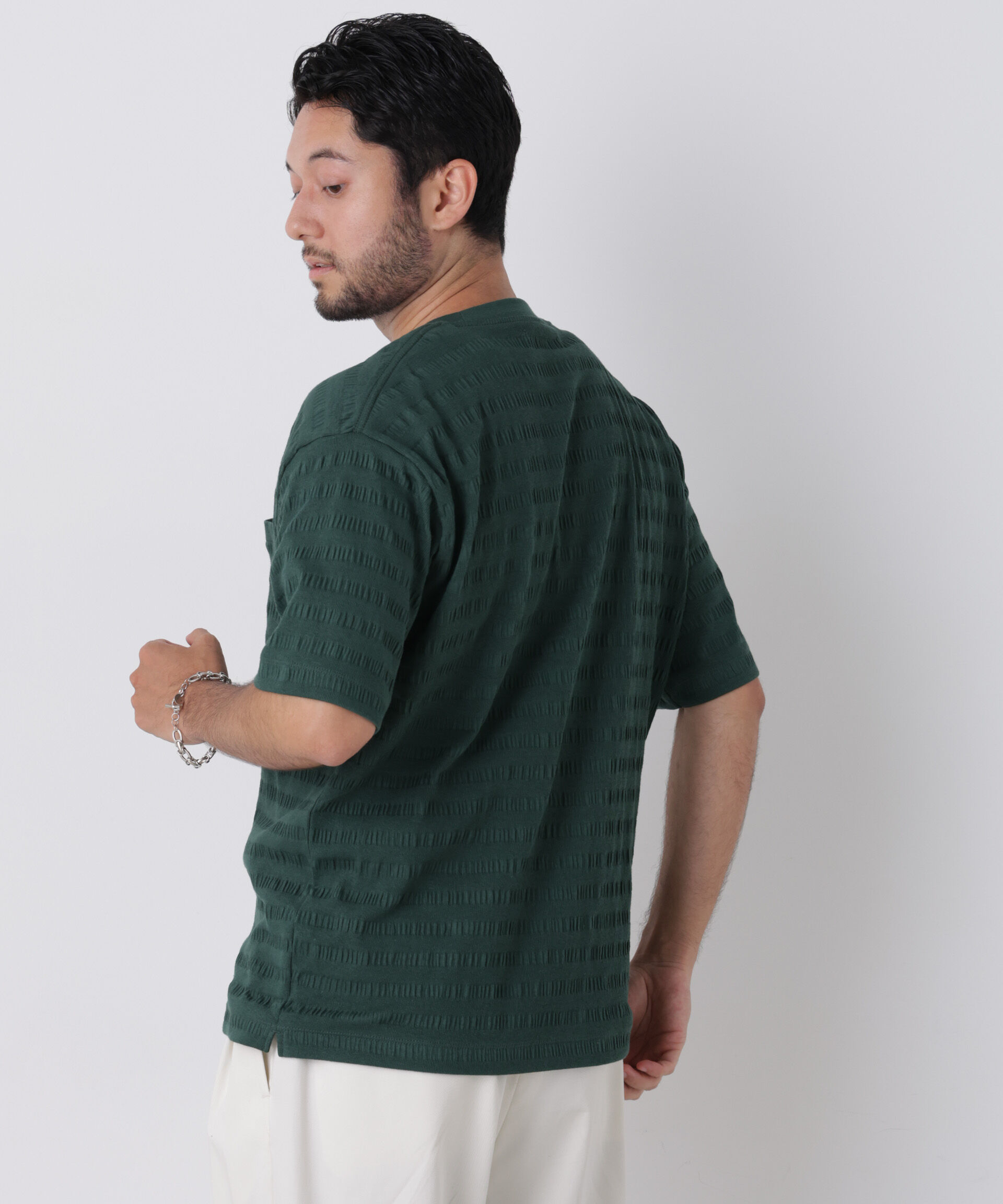 NANO universe「リブボーダーポケットTシャツ 半袖」|Tシャツ・カットソー|